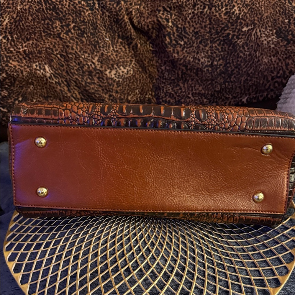 Brown Croc-Embossed Dome Satchel with Top Handle and Detachable Strap - Picture 7 of 7